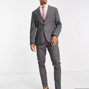 ASOS Design Skinny Suit in charcoal gray houndstooth plaid NWT